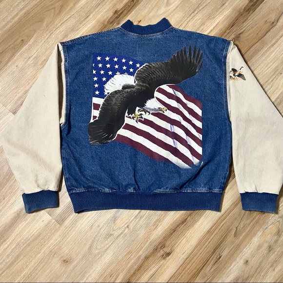 Vtg International Denim Rare Painted Eagle Jacket - Picture 1 of 9